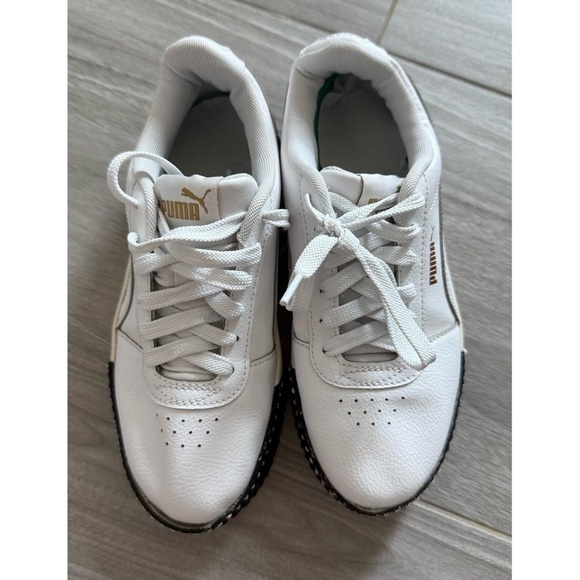 PUMA Sneakers Womans Size 6 White Black Gold Platform Retro Perforated Toe Casua - Picture 5 of 8